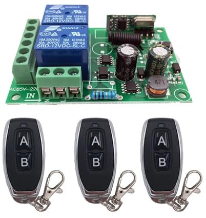TIEOAXFT Receptor y transmisor de relé de CA de Control Remoto inalámbrico Universal de 433 MHz for Control Universal de Puertas y portones de Garaje(1RC 3B)