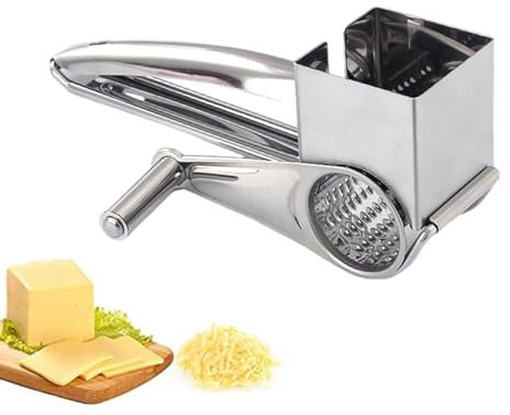 CGACCSD 4 in 1 Grattugia Per Formaggio, Grattugia Per Formaggio Rotante In Acciaio Con 4 Tamburi Da Taglio Diversi,Affettatrice Per Formaggio Rimovibile, Formaggio Manuale Rotante A Mano