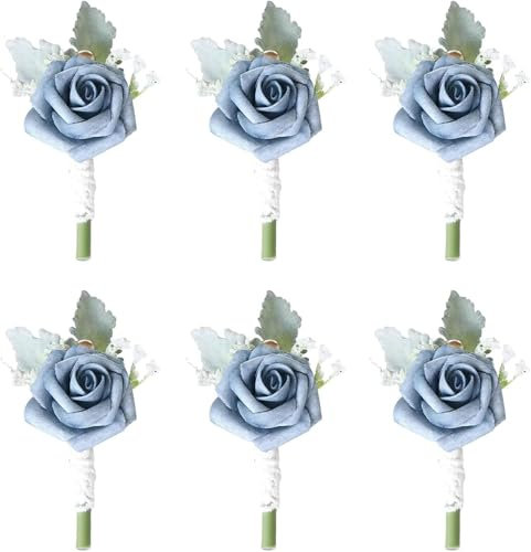Rosen-Ansteckblume für Männer, Hochzeit, 6er-Set, Ansteckblume für Gäste, Bräutigam, Trauzeugen, Abschlussball, Ansteckblume für Hochzeit, Heimkehr, Zeremonie, Jahrestag, Party, Anzugdekoration