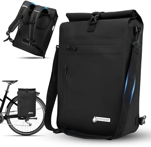 Hjulväska 3-i-1 cykelväska för bagagehållare – bagagehållarväska vattentät, extra robust med snabb upphängning – cykelväska, ryggsäck (25 liter) – cykelryggsäck (svart)