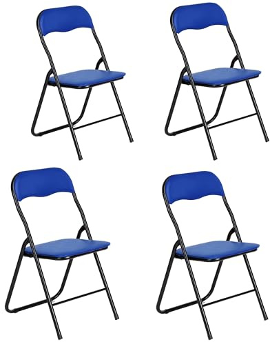 AVANTI TRENDSTORE Procida - Set da 4 sedie pieghevoli in tubolare d'acciaio nero con sedile e schienale imbottiti, di colore blu. Dimensioni LAP ca. 44x79x45 cm