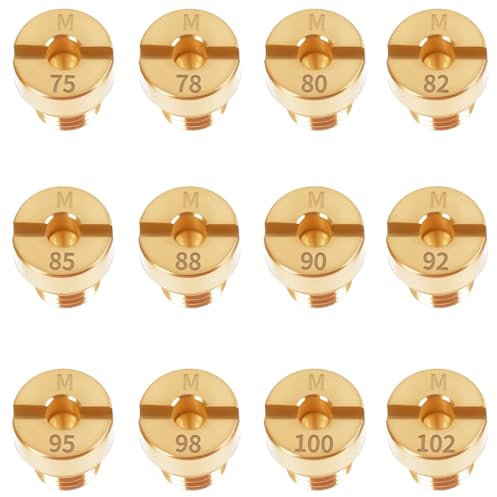 Set di ugelli per carburatore M5, set di 12 ugelli principali in ottone, ugelli per carburatore per scooter, moto, ciclomotori, compatibili con Dellorto, M5 5 mm, misure 75, 78, 80, 82, 85, 88, 90, 92