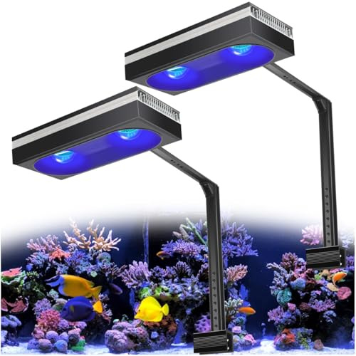 PopBloom RL180 WiFi Meerwasser LED 180W, Salzwasser LED Beleuchtung für Reef Coral Fish Wasserpflanzen Salzwasser Aquarium,APP unterstützt Deutsch (2 Lampen mit Montagearm-kit)