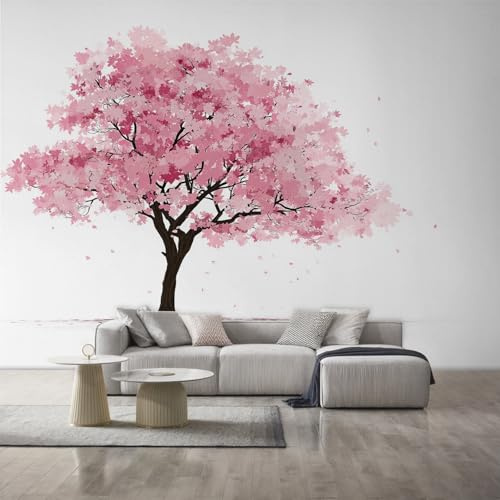 Générique Papier Peint Panoramique Fleurs de Cerisier, Papier Peint Japonais Minimaliste Fond pour Chambre Wallpaper, Fresque Murale pour Salon Salle Deco Murale, 350x256cm D&O44