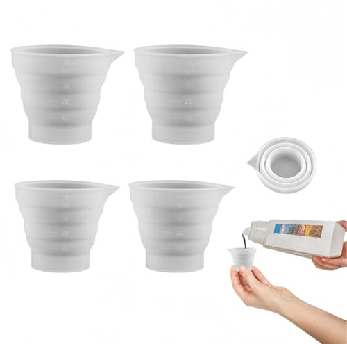 Laundry dosing Ball，4PCS 50ml Foldble Silicone Measuring Cup with Graduation Marks，DIY Epoxy Resin Flexible Silicone Measuring Cup(White)