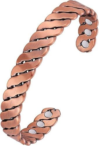 ZQESAMZ Pulseras magnéticas de cobre para hombres y mujeres: pulsera de cobre puro eficaz y brazaletes ajustables.