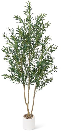 Sillaff Olive Tree 6FT Fake Tree Faux Plants Indoor with Pot Artificial Tree Nearly Natural Olive Branches and Fruits for Living Room Home Office Decorations