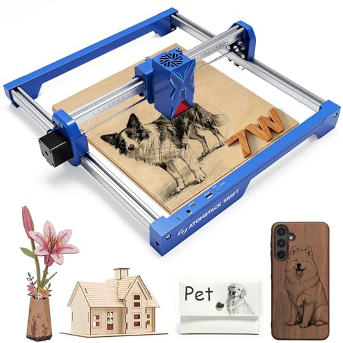 ATOMSTACK Swift 7W Tragbare Laser gravurmaschine, Laserschneidmaschine, 0,01 mm hochpräzise Laserschneidmaschine für Holz und beschichtetes Metall, dunkles Acryl, Leder, Gravurbereich 300 × 300 mm