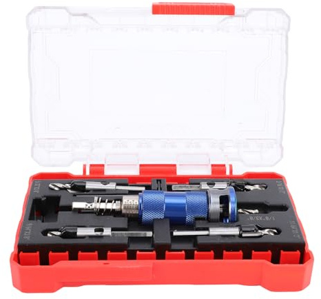 Denash Juego de Brocas Avellanadoras, Kit de Carpintería con Tope de Profundidad Ajustable Semiautomático de 82 Grados con Caja de Almacenamiento para Carpintería y Orificios para