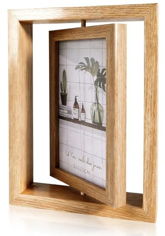 Bilderrahmen 10x15, Doppelseitig Drehbarer 360° Photo Frame, 2 Fotos Picture Frame, Fotorahmen Holzrahmen mit Acrylplatte,Kreativer Photo Frame für Büro, Familie, Festival, Geburtstag Geschenk