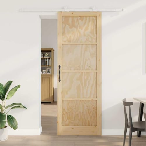 QJBSAVVA Schiebetür-Set ORKDAL Massivholz 200x232 cm Natur Weiß mit Zarge Modernes Design Robust für Flur Wohnzimmer Schlafzimmer