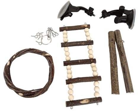 lisutupode Escalera de Cuerda para Aves,Escalera de Madera con Ventosas | Juguete Accesorio para Jaula,para Periquitos, Ninfas y Hámsters