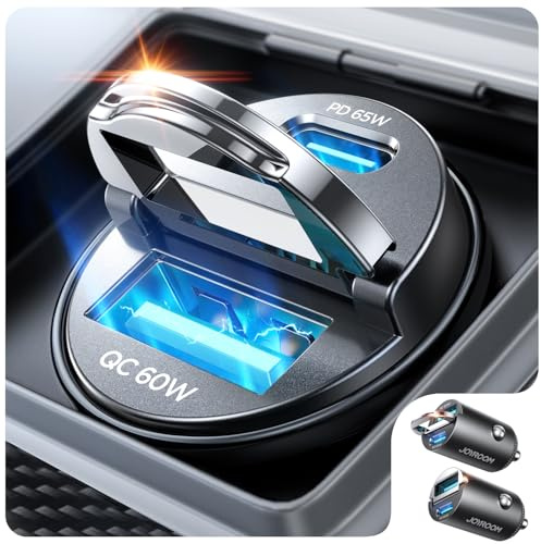 JOYROOM 2 Stück 125W Zigarettenanzünder USB C, Superschnell Auto Ladegerät | PD 65W & QC 60W, Mini KFZ Ladegerät mit Zugring, USB Adapter Auto für iPhone 17/16, Samsung S26/S25, iPad & 12V/24V Auto
