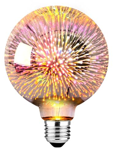 Glühbirne E27 LED Vintage 3W mit 3D Feuerwerk-Effekt Glasgehäuse G95 Ø95mm | Edison Vintage Glühbirne E27 Retro LED Filament Lampe Dekorative für Nostalgie und Retro Beleuchtung im Haus Café Bar
