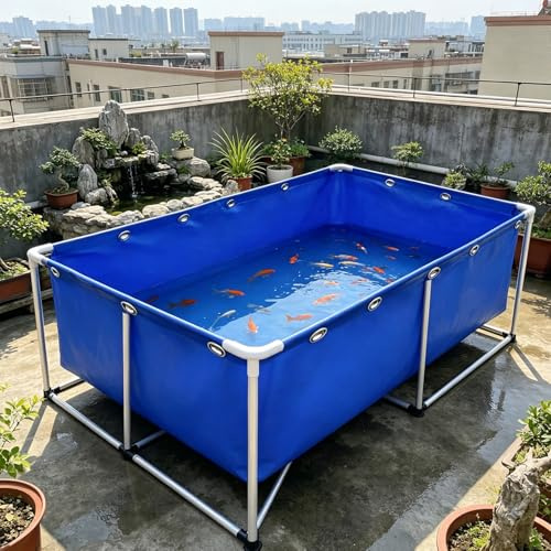 Yopappol Serbatoio d'Acqua Pieghevole Multiuso, Acquario Temporaneo in Tela, Laghetto per Pesci in PVC Resistente per L'irrigazione del Giardino, L'allevamento di Pesci(4x3x1.0m)