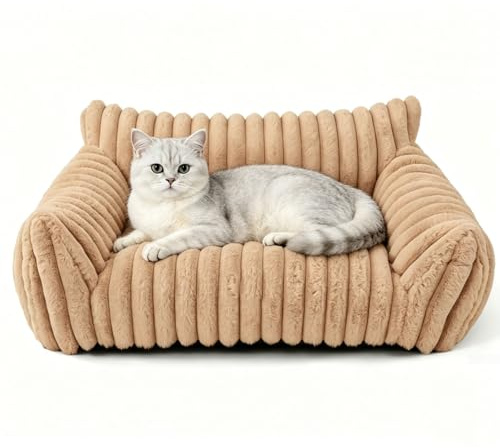 Extended Pet Sofa Bed,Soft Fluffy Plush Couch for Cats & Small Dogs | 75x50x20cm,Removable Washable Cover, Non-Slip Base, Brown Cosy Pet Nest