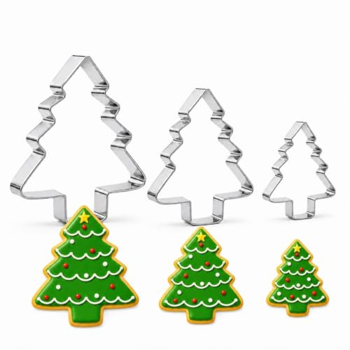 Emporte-pièces de Noël en acier inoxydable 3 pièces (sapin de Noël C) | Emporte-pièces pour pâte, fondant et pâtisserie de Noël
