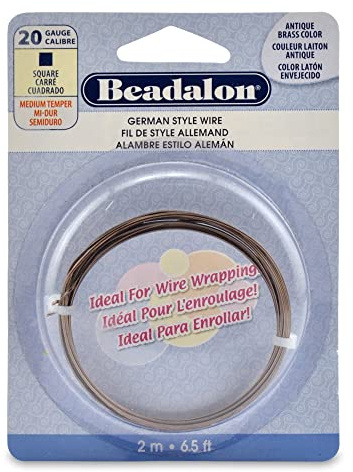 Beadalon German Style Wrapping Wire, Square, Antique Brass Color, 20 Gauge, 2 m / 6.5 ft
