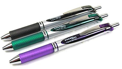 Pentel Energel-Xm Gelschreiber/Tintenroller, einziehbar, 0,7 mm Sortiert (schwarz, grün & Violett), 3 Stück