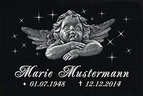 LaserArt24 Granit Grabstein, Grabplatte oder Grabschmuck mit dem Motiv Engel-ag13 und Ihrem Text/Daten