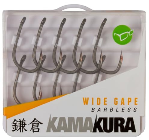 Korda Kamakura Wide Gape Hooks, Barbless Size 4, Steel, Incredibly Sharp Beaked Point, Wax Point Protection, Ideal for Carp Fishing, Enhanced Hook-Up Rate, Precision Engineered, High Durability