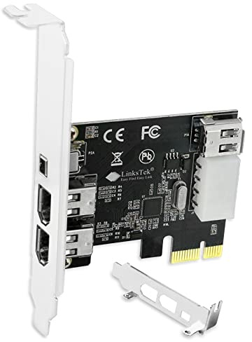 LinksTek 4-Ports 1394A PCIE FireWire 400 Expansion Card for Windows Desktop PCs, 3X 6Pin and 1X 4Pin 1394A 400Mbps Ports, with 4Pin-6Pin 1394A Cables and Low Profile Bracket (PCIE-1394A)