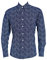 Mens Paisley Floral Long Sleeve Vintage Cotton Shirt Retro Mod 60s 70s (Navy, XLarge)