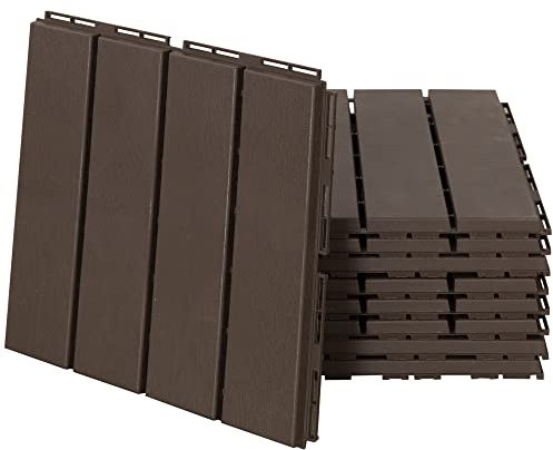 Outsunny Set 9 Mattonelle a Incastro per Terrazzo, Piastrelle per Pavimenti (30x30x2cm) in PP Antiscivolo, Area: 0.81 mq Marrone