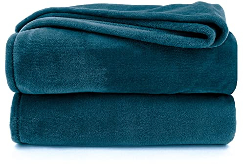 heimtexland Kuscheldecke flauschig Flanell Wohndecke warm Oekotex Tagesdecke Überwurf Sofadecke fusselfrei Fleecedecke Super Soft XXL Decke 220x240 cm Typ380 Dunkel-Petrol Smaragd
