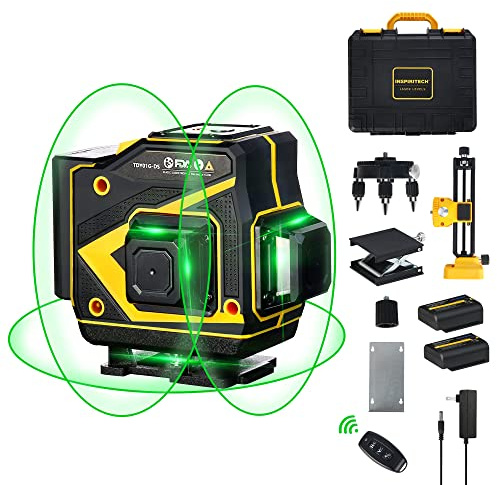 INSPIRITECH Floor Laser Level Self Leveling,3x360 Horizontal Vertical Cross Line laser, 3D Green Beam Squaring Alignment for Tiling Floor Wall Ceiling with 2 Lithium Batteries