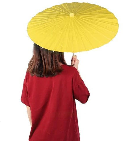 Paper Umbrella Parasol, Paper Parasol Chinese/Japanese Decorative Umbrella DIY Painting Decorative Umbrella Decor Props for Kids DIY Hand Painting (Yellow)