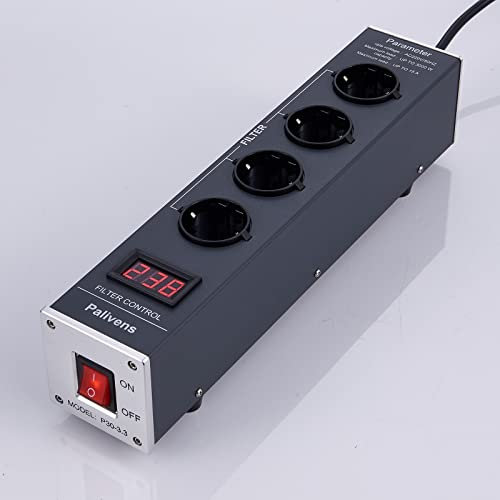 Pailvens Ciabatta con filtro di rete HiFi, 4 prese con filtro antidisturbo con display LCD, protezione da sovratensione, protezione carico fino a 15 A, grigio