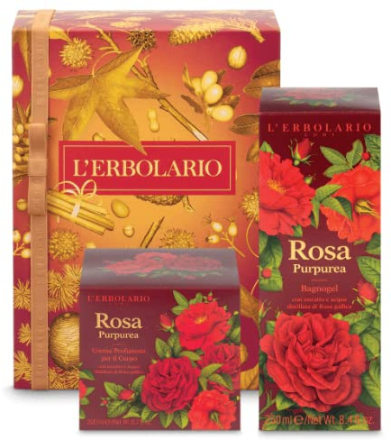 L'Erbolario scatola regalo Confezione Duo Corpo Rosa Purpurea-Bagnogel 250 ml, Crema corpo 200 ml + Omaggio l'elegante sacchetto in raso originale L'Erbolario e Agenda 2023