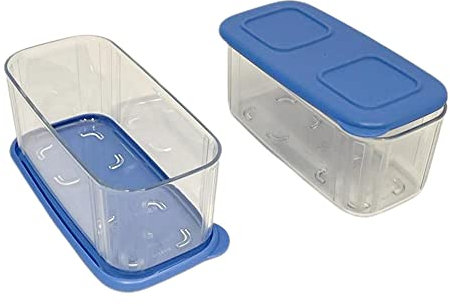 Tupperware Set (2) Clear Mates 460 ml Clear & Fresh contenitore con coperchio – rettangolare trasparente blu scuro blu scuro facilmente impilabile per mantenere fresco, contenitore per verdure,