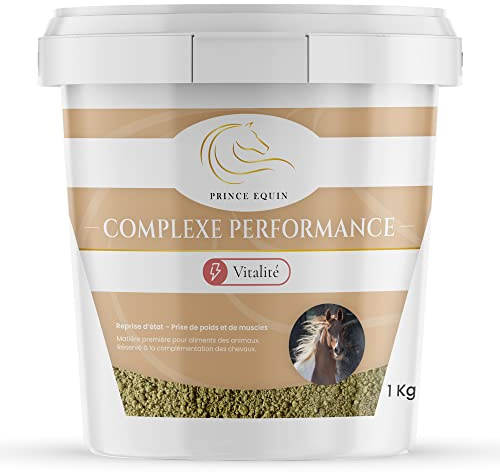 Prince EQUIN - Complexe Performance - Complément nutritionnel Cheval - Seau 1 kg - Fenugrec, Chlorelle, Vitamine C - Développement Muscle Cheval - Énergie - Marque Française