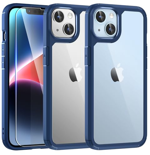 TAURI Defender Blue Case for iPhone 14 6.1, [Not Yellowing] and HD Screen Protector, [Military Grade Drop Protection] Shockproof Slim iPhone 14 Case Upgrade