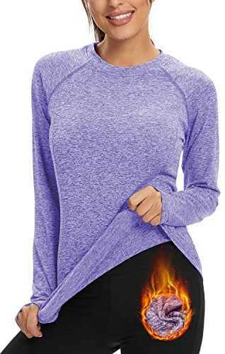 Soneven Funktionsshirt Damen Langarm Laufshirt Sport Shirt Fleece Thermo-Laufshirt Sweatshirts mit Daumenlöche Atmungsaktive Shirt Running Longsleeve Sportoberteile