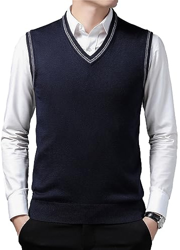 OlyljpinZ Hombres Cuello en V Chaleco sin Mangas Clásico Negocio de Punto Chalecos Sólido Liso Slim Fit Todos los Partidos Suéter Camisetas Otoño Invierno Casual Pullover Chaleco de Punto Cardigans