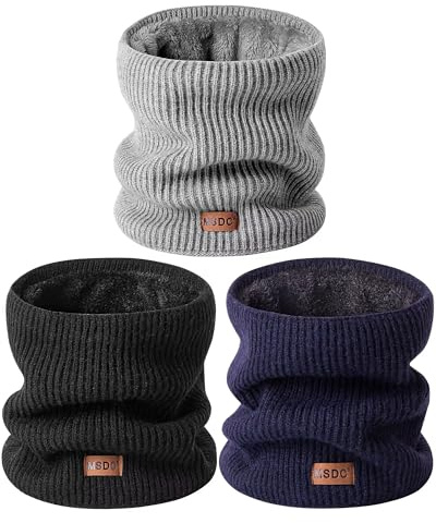 MSDC Winter Neck Gaiters for Men 3 Pack,Neck Warmer Men Women with Thermal Thick Warm Fleece Lined Cold Weather,Mens Scarf Winter Ski Face Mask Cover Windproof Scarves（Black,Navy，Grey）
