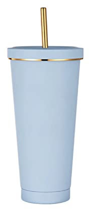 HUIEYE 750ml/25oz Edelstahl Becher Mit Strohhalm Und Deckel, Edelstahl Isolierbecher,Kaffeebecher To Go,Bpa Free Isolierte Thermobecher,Isolierbecher FüR Eiskaltes Oder Warmes Trinken (Hellblau)