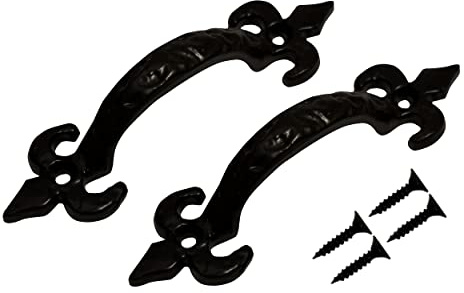 TERF® Heavy Duty Vintage Style Antique Black Door Pull Handle 150mm (6 inch) Including Fixing Screw for Kitchen Cupboard Cabinet Drawer Wardrobe Door Gate Pull Handle - Pack of 2