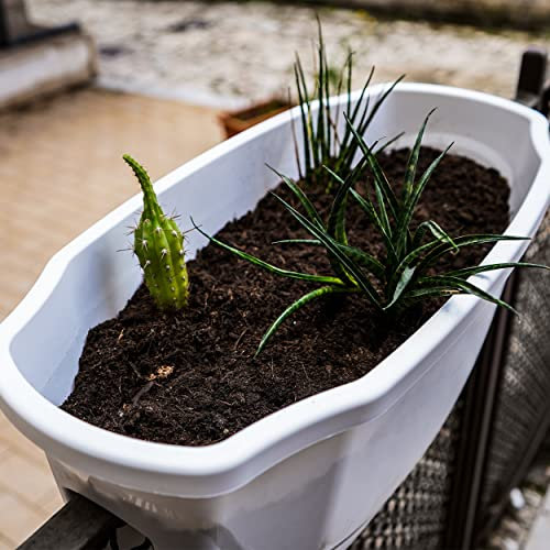 REPLOOD Vaso Flora da Balcone per Ringhiera Rettangolare 58x29x24cm Fioriera Balconiera da Ringhiera (Bianco)