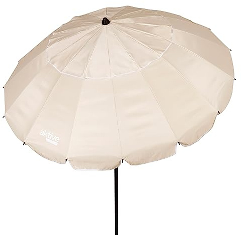 Aktive 62275 - Faltbarer windfester Strandschirm, Creme, Ø195 cm, neigbar, mit UV 50 Schutz, Strandwindschutz, großer Sonnenschirm, Strandschirm, Strandschirme