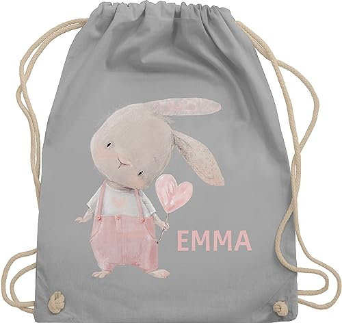 Turnbeutel Rucksack - Süßer Hase Mädchen mit Name personalisiert I Häschen I Rabbit I Langohr I Süße Hasen - Unisize - Hellgrau - personalisierter beutel kinder geschenke kindergarten