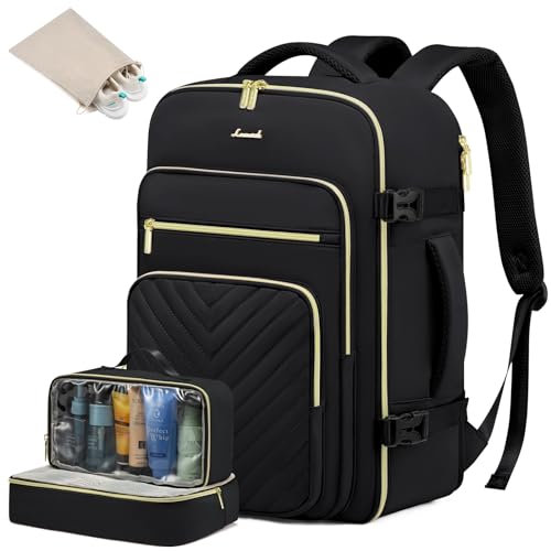 LOVEVOOK Handgepäck Rucksack Flugzeug, 40L Reiserucksack Damen Groß, Wasserdicht Laptop Rucksack Damen 17 Zoll mit Laptopfach, Travel Backpack Kofferrucksack Weekender Bag für Reise Business, Schwarz