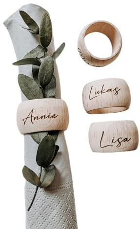 Serviettenring Tischkarte personalisiert mit Namen aus Holz Platzkarte Tischdeko - Serviettenhalter aus Holz (Außendurchmesser 4,4cm)