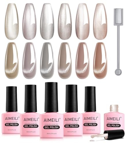 AIMEILI Cat Eye UV Gel 8ml 6 Farben Magnet Soak Off Nagellack Set 6-58