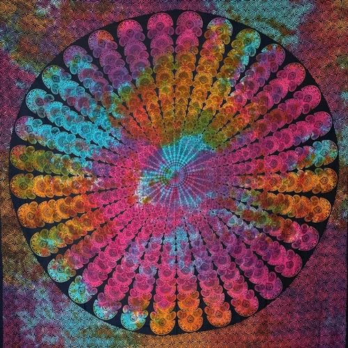 MOMOMUS Mandala Wandteppich Hippie, Boho oder Psychedelic XXL - Tie-Dye, 100% Baumwolle, Einzigartige Muster - Mehrfarbig, 210X230 cm