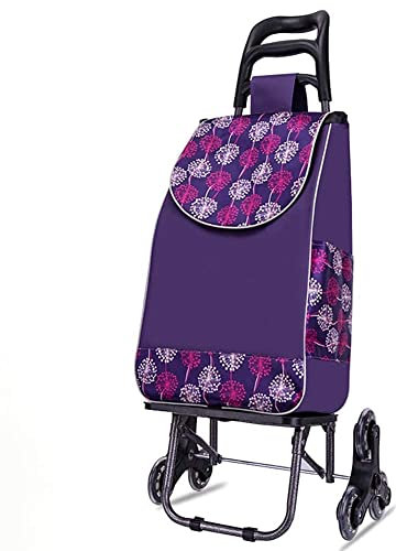 YAODCHU Einkaufstrolley, zusammenklappbar, Treppensteiger-Einkaufswagen mit 6 Rädern, wasserdicht, Abnehmbarer Rucksack, Tragfähigkeit 50 kg, Lila