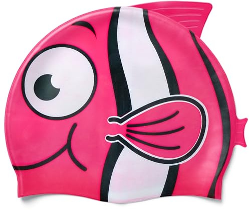 EANAGO Cuffia da nuoto in silicone per ragazze alla moda per bambini per nuotare e allenarsi, adatta per circa 4-12 anni – Cuffia da bagno per bambini (Pescare2)